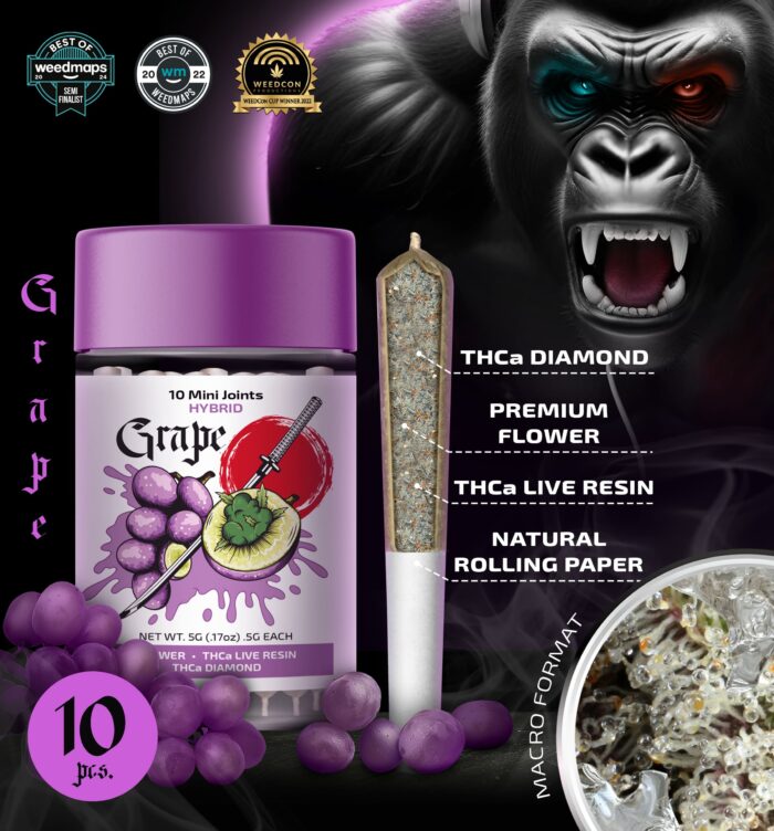 Grape 10 Mini Joints 5g – THCa Live Resin Infused + THCa Diamond