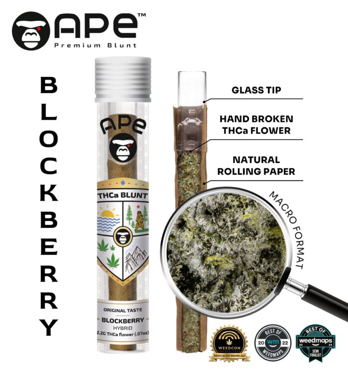 Blockberry APE THCA Blunt – premium hybrid blunt with 33% THCA, rich berry flavors, and balanced effects