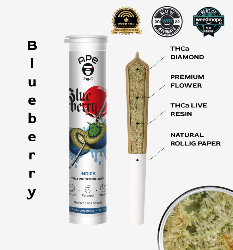 Blueberry Infused-Joint 1g-THCa Diamond + THCa Live Resin