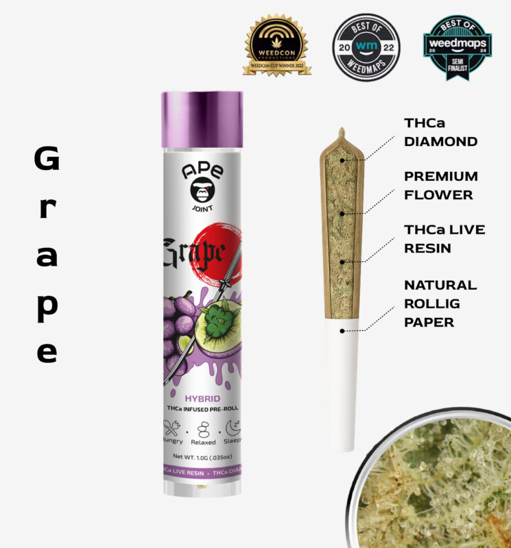 Grape 1g Joint -THCa Live Resin Infused and THCa Diamond Coated