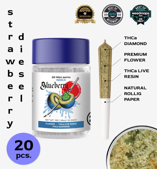 Blueberry 20mini joints- 10g-THCa Live Resin Infused + THCa Diamond