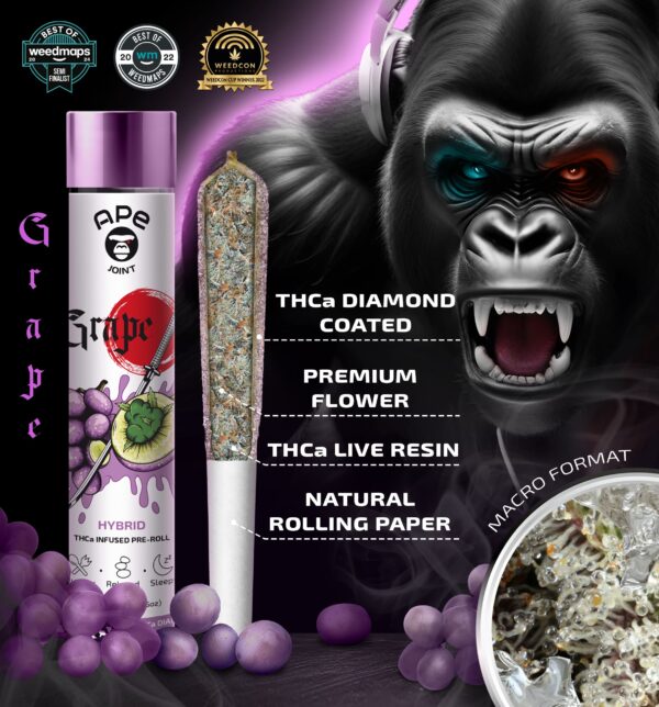 Grape 1g Joint -THCa Live Resin Infused and THCa Diamond Coated