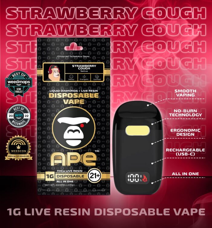 Strawberry Cough THCa Live Resin Disposable 1g APE