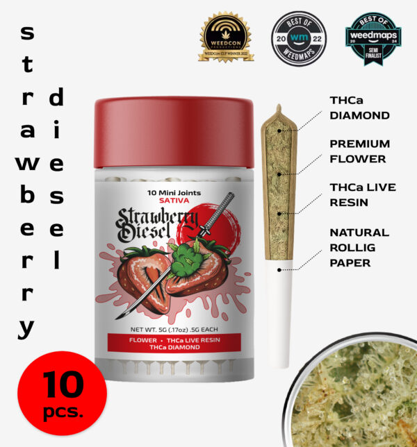 Strawberry Diesel 10mini joints 5g-THCa Live Resin Infused + THCa Diamond