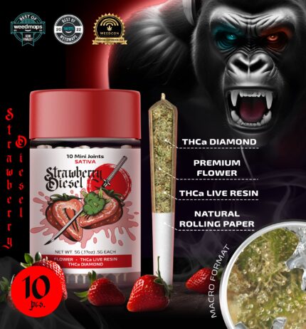 Strawberry Diesel 10 Mini Joints - Premium Cannabis Infused with THCa