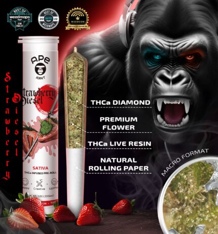 Strawberry Diesel Infused Joint 1g with THCa Diamond and THCa Live Resin for enhanced flavor and potency