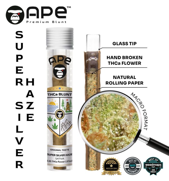 Super Silver Haze APE THCA Blunt 2.2G - Premium Sativa Strain with Uplifting Effects and Citrus Flavor