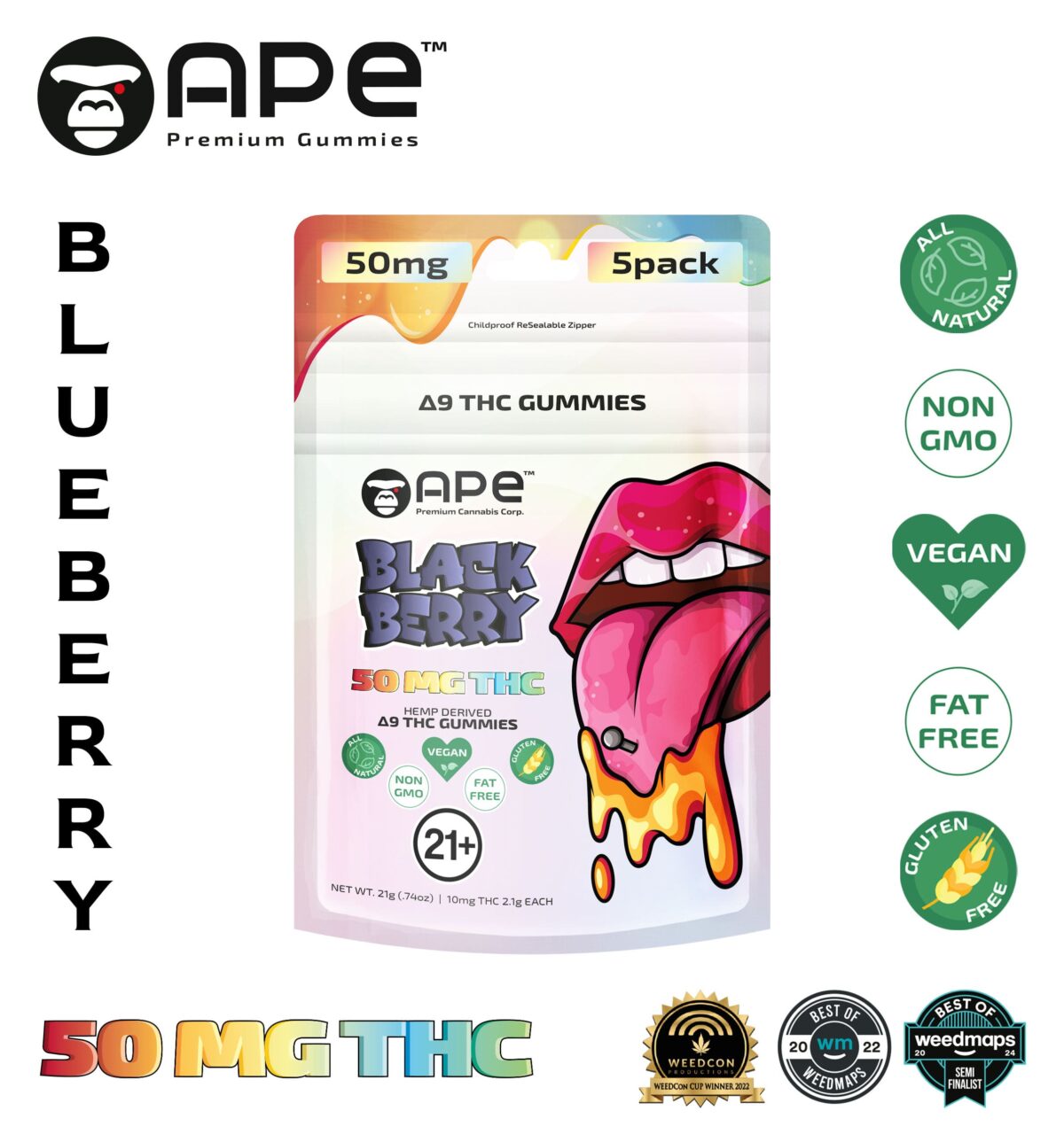 Blueberry Δ9 THC Gummies 21g Ape