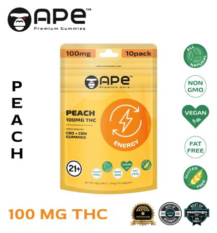 Peach CBD+CBN Gummies, 42g, for Stress Relief and Relaxation