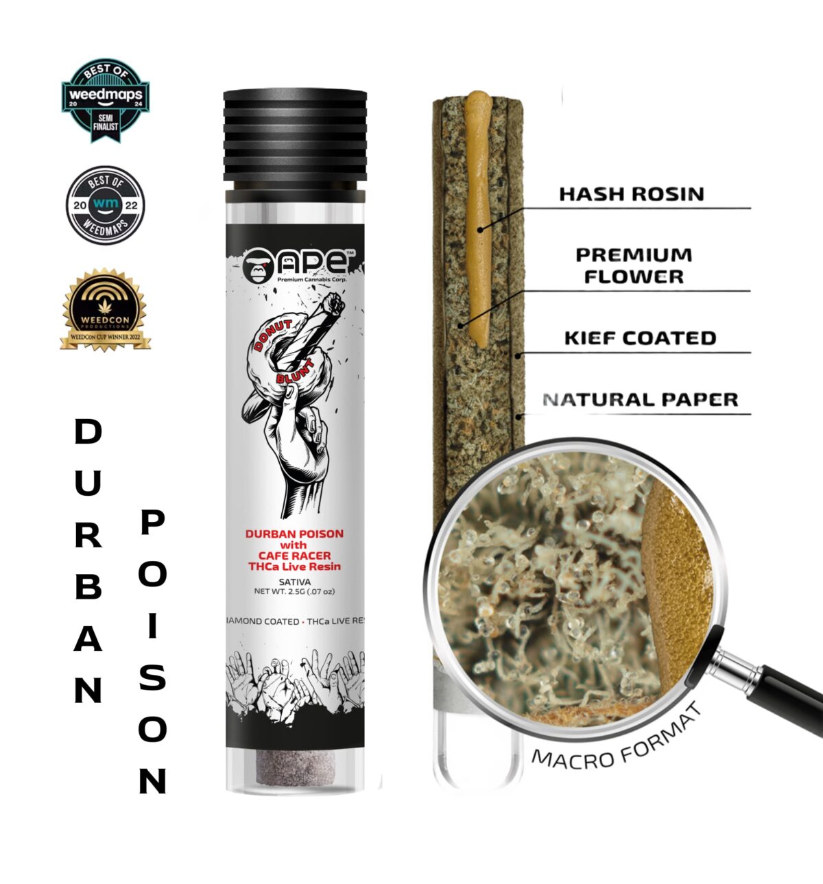Durban Poison with Cafe Racer Hash Hole THCa Live Rosin infused + Diamond Coated 2.5g cannabis concentrate