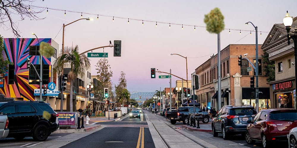 Historic district of Santa Ana with local shops and cafes