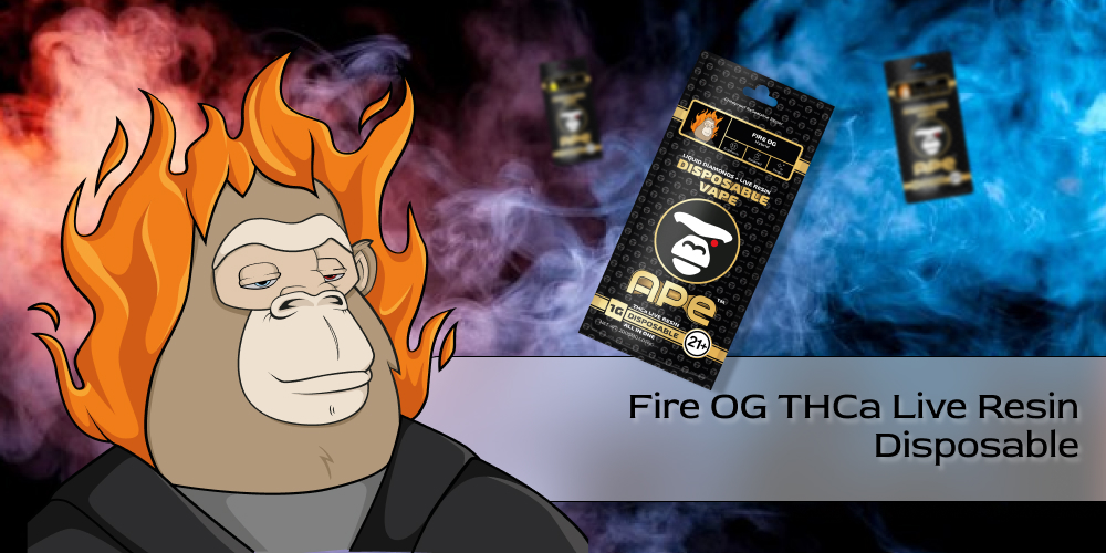 Close-up of Fire OG THCa Live Resin Disposable label and strain info