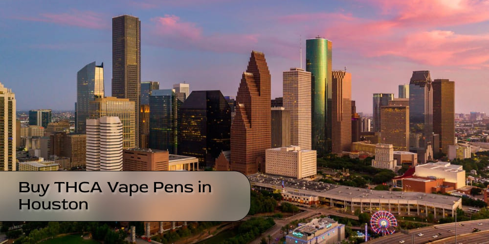 Panoramic view of Houston skyline with sunset