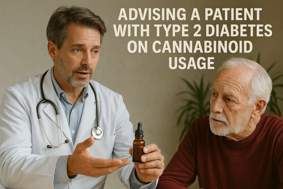 Doctor discussing safe cannabinoid use with an elderly man with type 2 diabetes