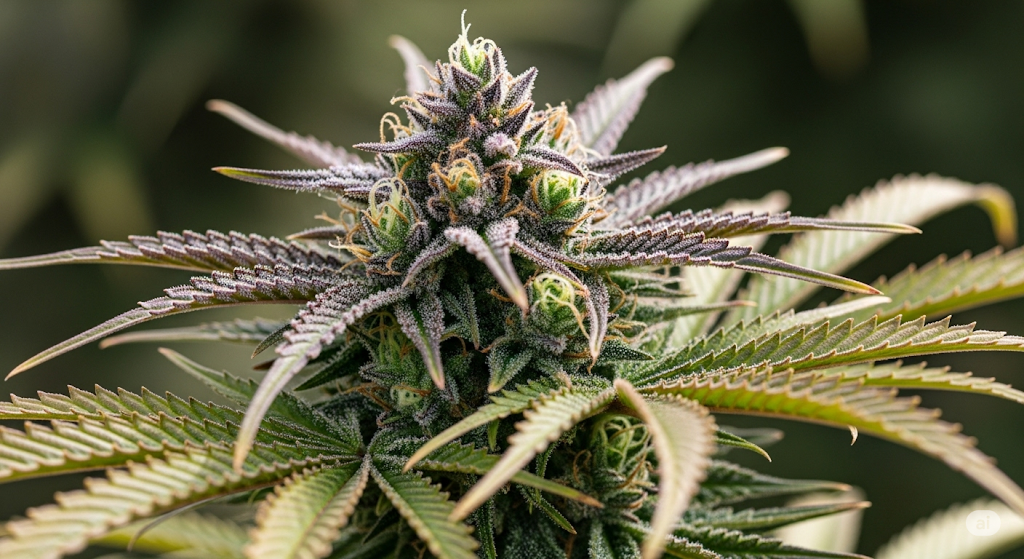 Close-up of a green cannabis bud with visible trichomes.