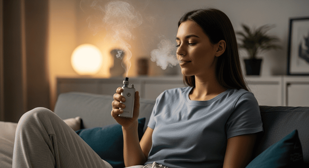 Person vaping a high THCA strain using a dry herb vaporizer