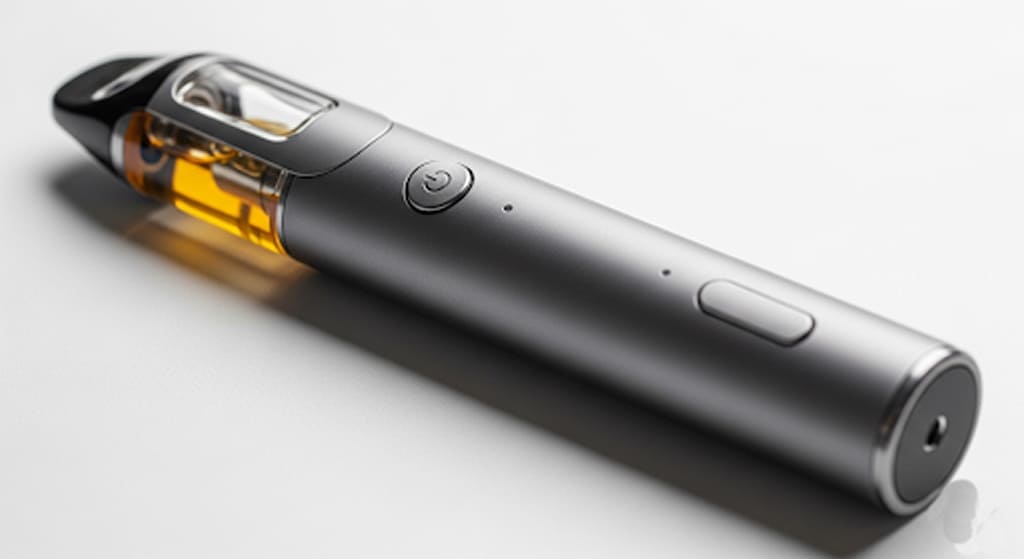 Close-up of a sleek THCA vape pen on a clean white surface