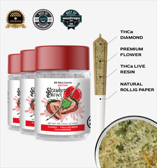 3 PACKS OF 20 MINI JOINTS STRAWBERRY DIESEL