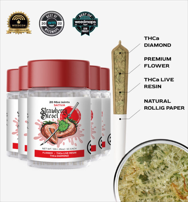 5 PACKS OF 20 MINI JOINTS STRAWBERRY DIESEL
