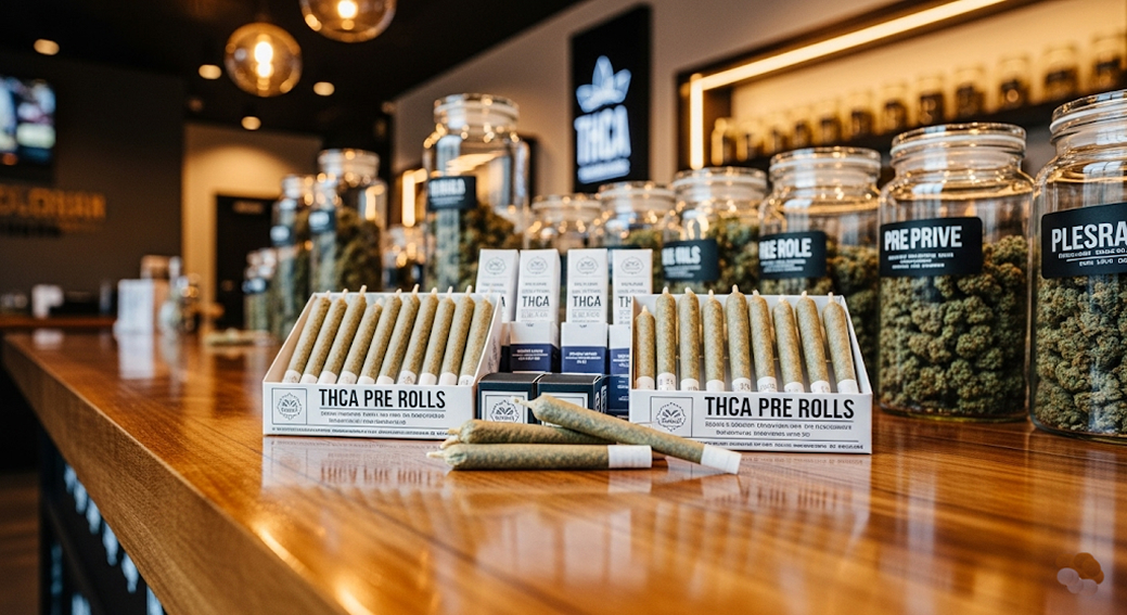 THCA pre-rolls on display in a Sacramento cannabis shop