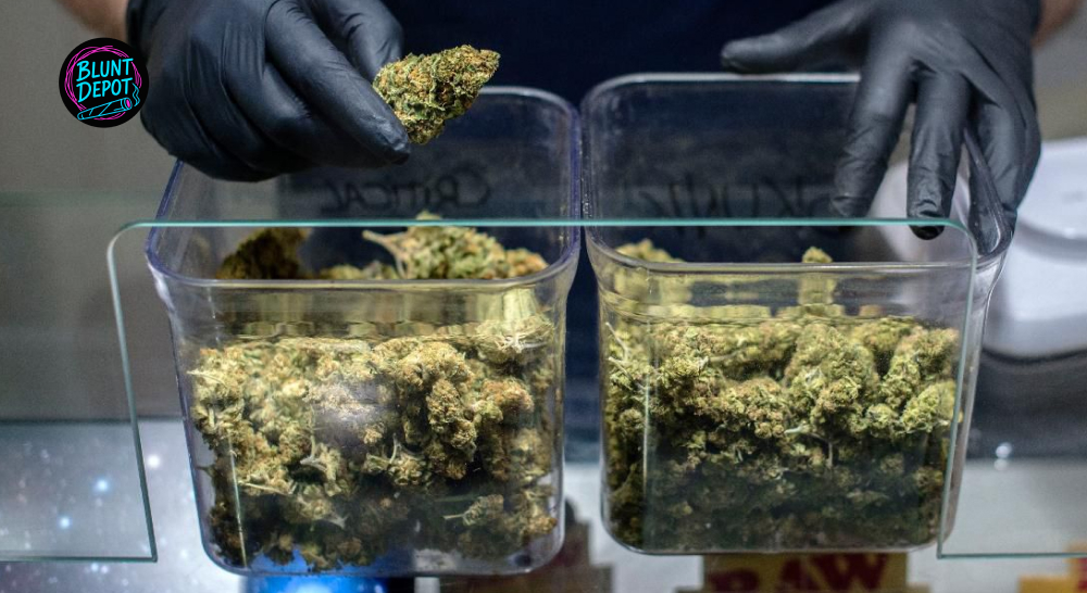 Dispensary Budtender Handling Flower