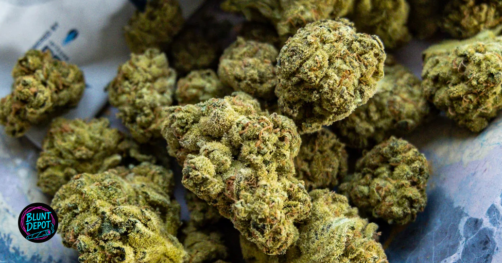 A licensed dispensary bag containing Bath Salt flower buds.