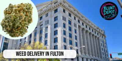 Close-up of a dense cannabis flower available for same-day delivery in Fulton, NY.