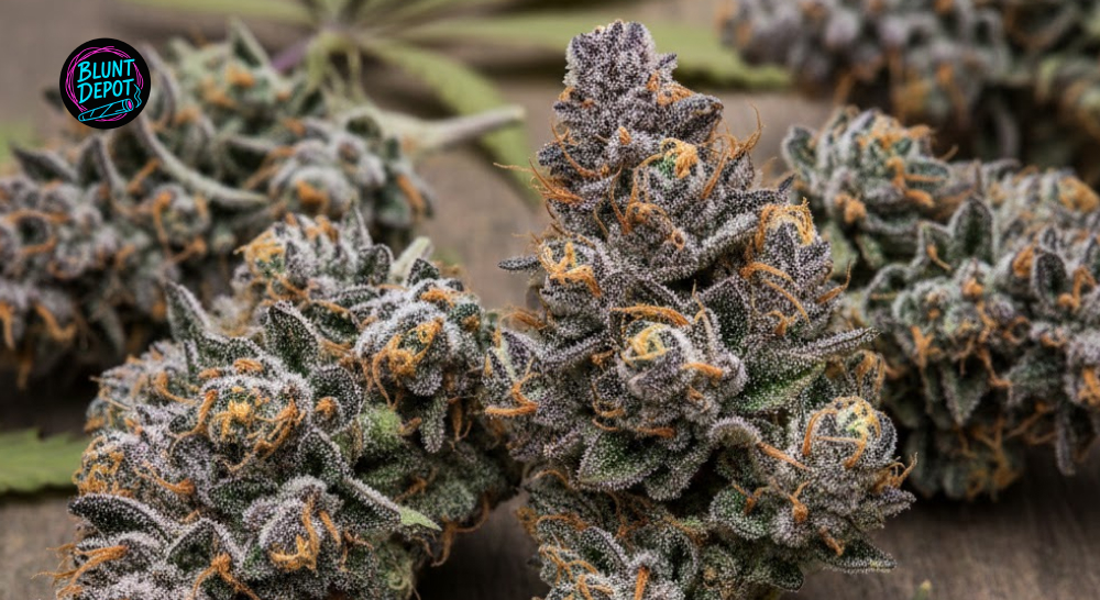 Close-up of Jealousy strain trichomes on premium cannabis flower