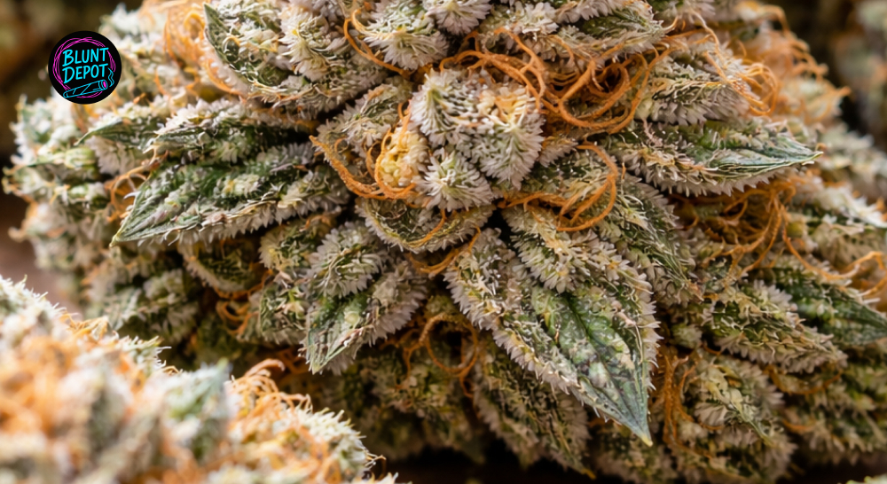 Detailed trichome close-up on Stardawg cannabis flower