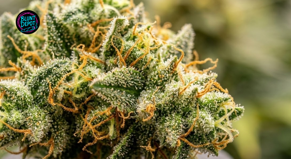 Detailed shot of trichomes on Maui Wowie weed strain buds