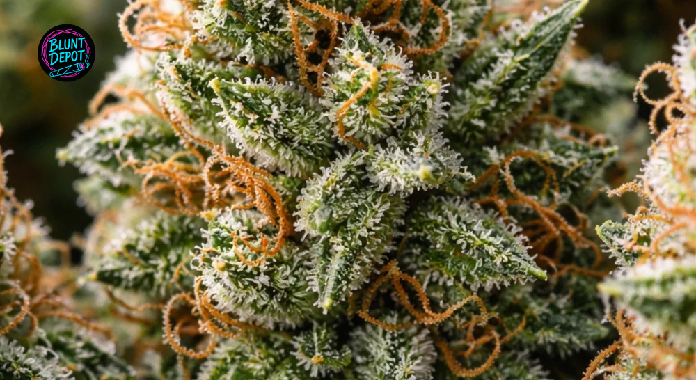Close-up of trichomes on Zoap weed strain buds