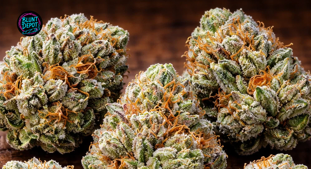 Bruce Banner weed strain in premium jar packaging with visible dense buds.