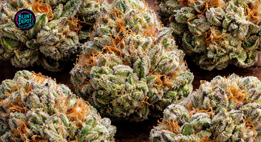 Amnesia Haze weed strain buds in glass jar packaging.