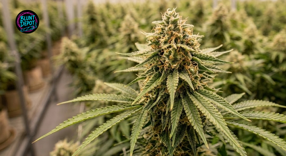 Bubble Gum weed strain cannabis flower in a glass jar container.