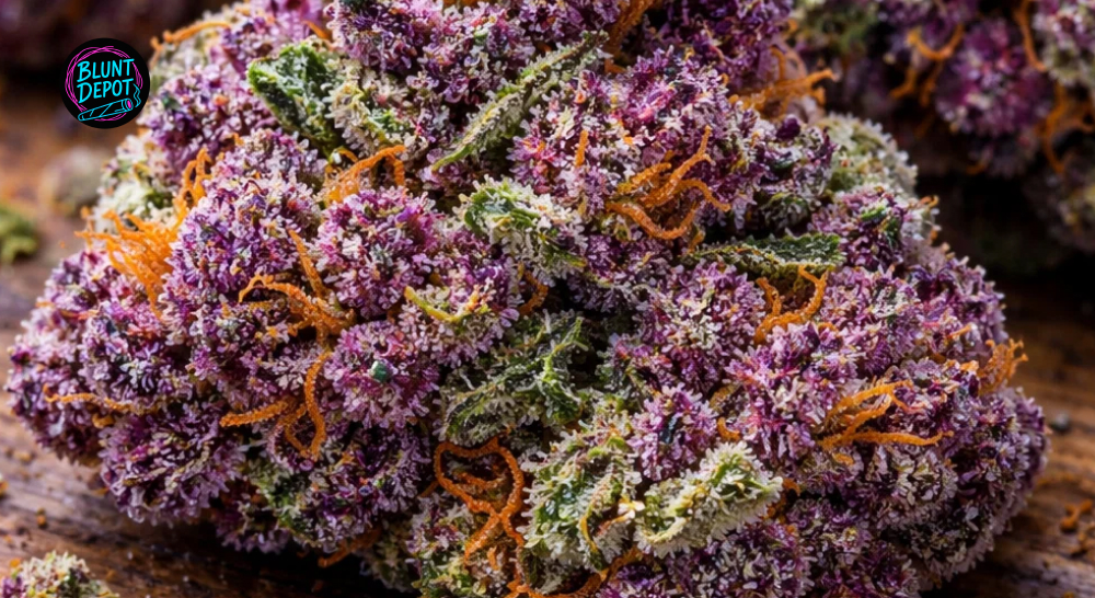 Close-up of Pink Runtz weed strain trichomes covering premium cannabis flower buds.