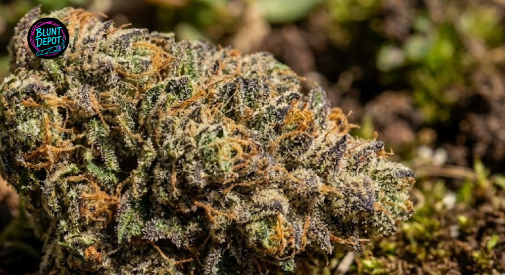 Close-up of Girl Scout Cookies weed strain trichomes covering premium cannabis flower buds.