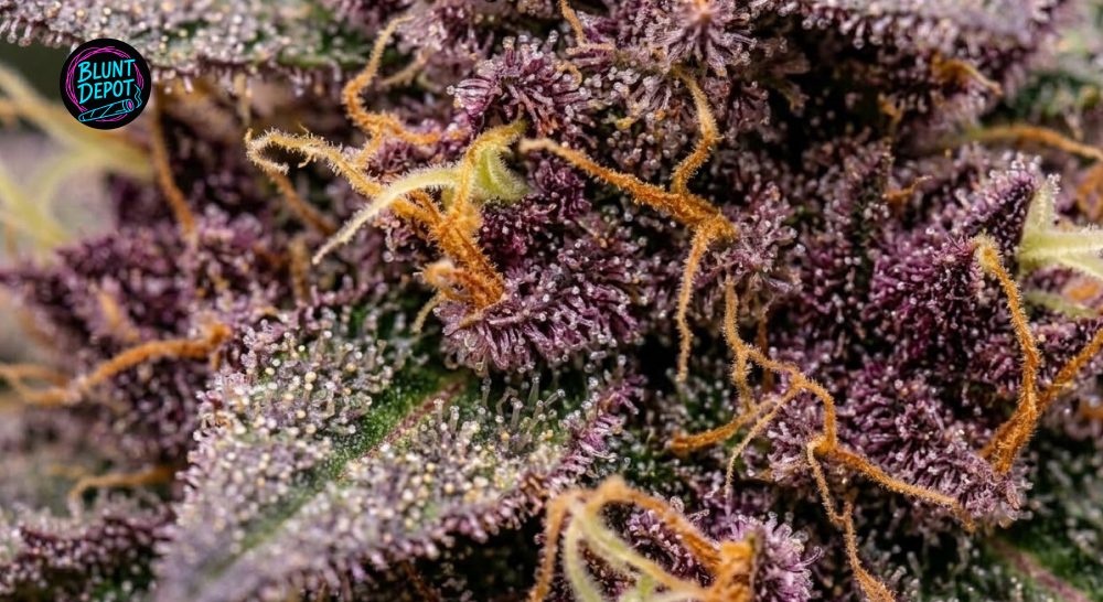 Detailed trichome close-up on The Original Z weed strain premium cannabis flower.