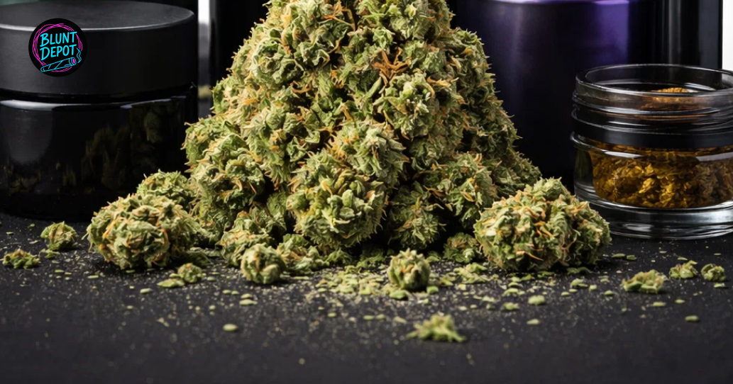 Glass jar containing Maui Wowie cannabis flower with premium packaging