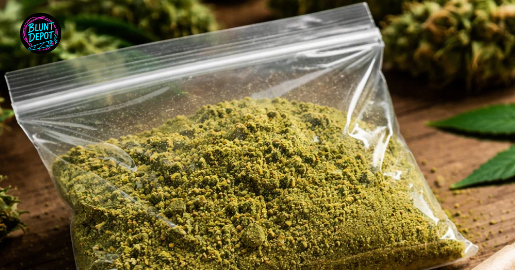 Close-up of resin-covered trichomes on Bruce Banner weed strain buds.