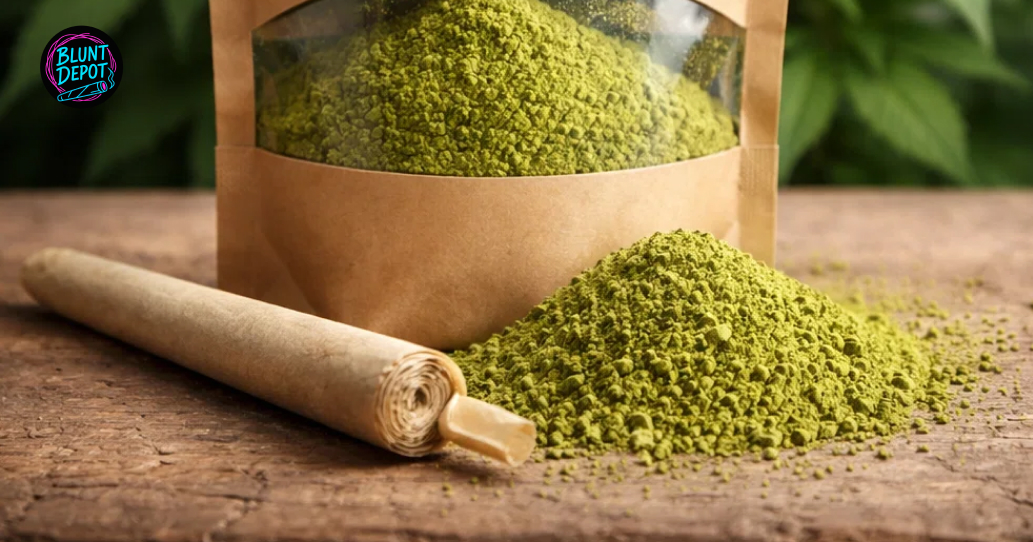 Macro shot of Alaskan Thunder Fuck weed strain trichomes on cannabis flower.