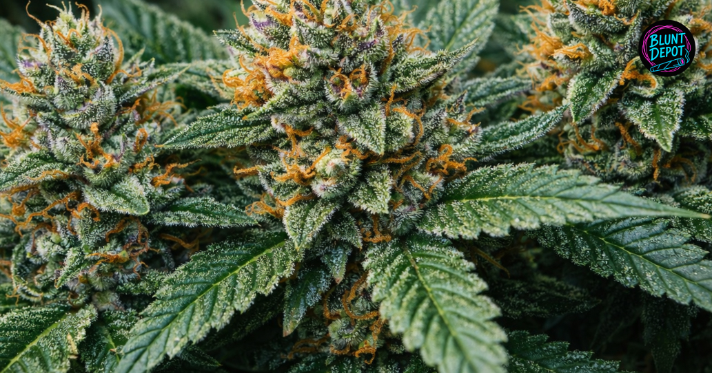 Indoor grow setup with The Original Z weed strain plants showing dense, resinous buds.