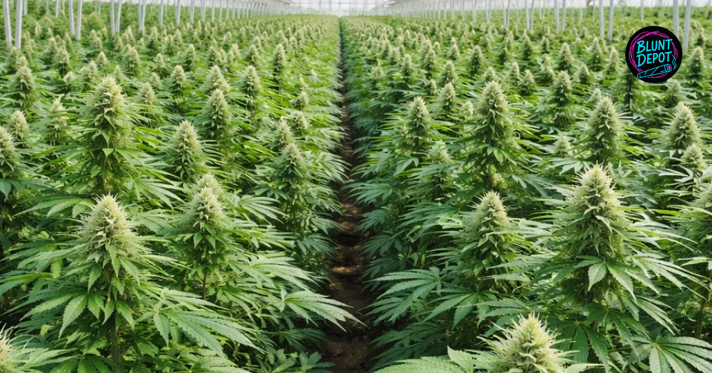 Lifestyle presentation of Snowcap weed strain buds in a refined setting