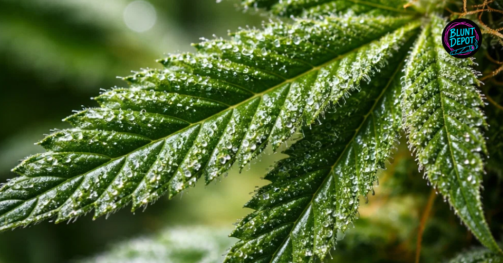 Lifestyle shot featuring Bubble Gum weed strain buds with dense resin.