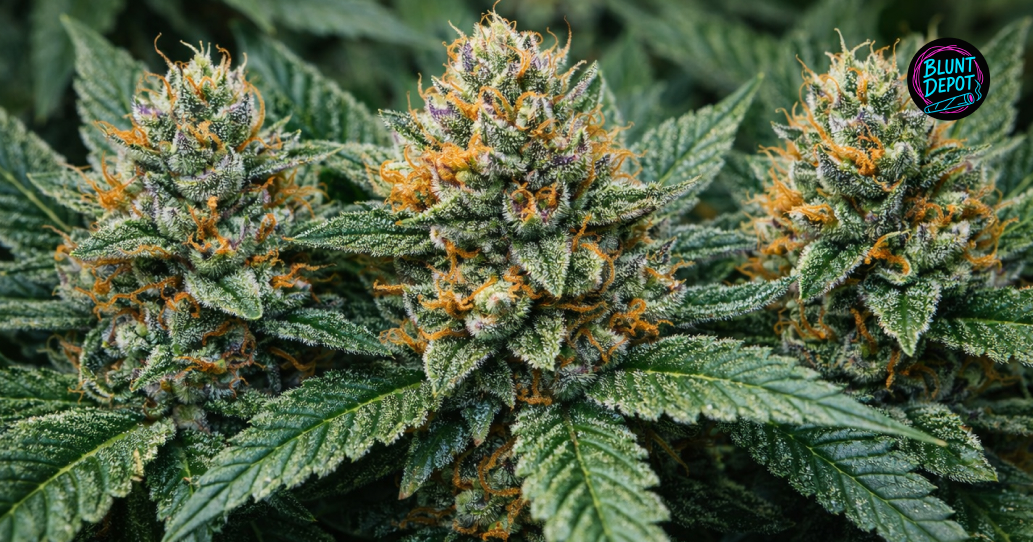 Pineapple Express weed strain premium cannabis buds arranged in a modern cannabis lifestyle scene.