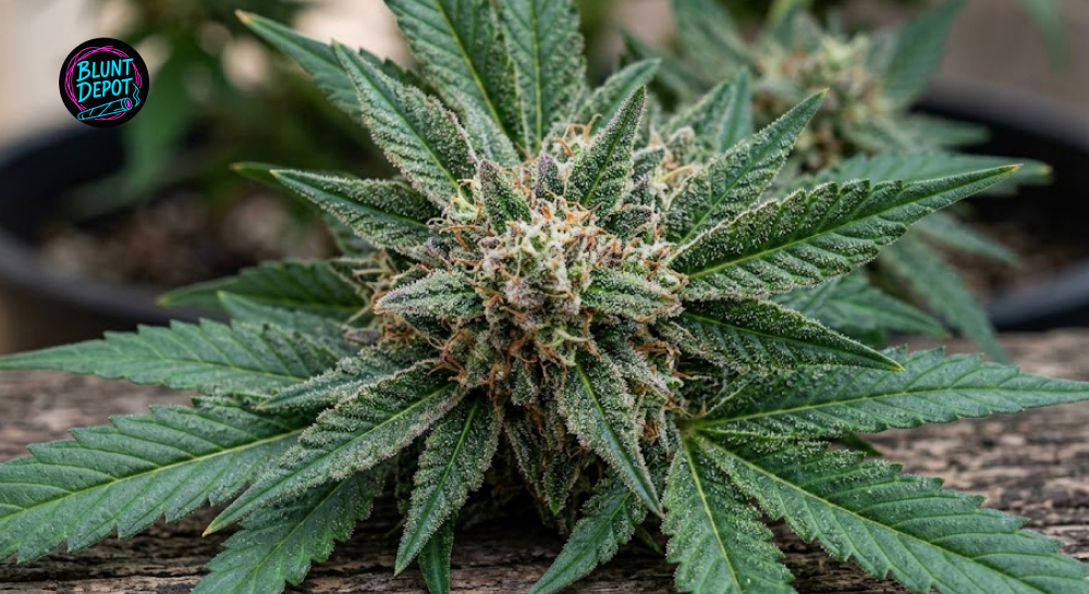 Close-up of Sherbert strain trichomes on cannabis flower