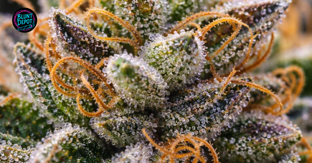 Glass jar filled with Strawberry Banana weed strain cannabis flower