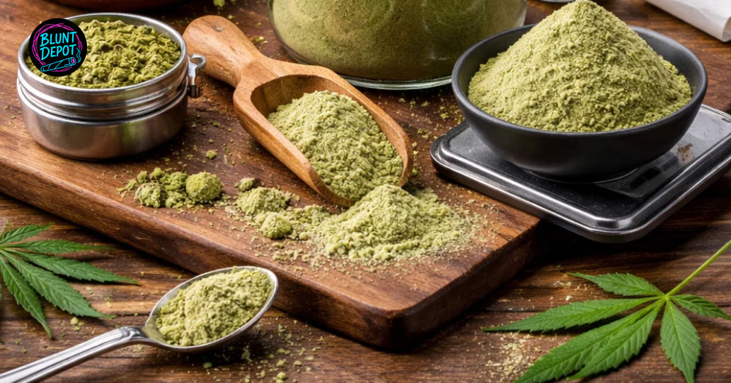 Highly magnified image of crystalline trichomes on a Watermelon Z weed strain cannabis flower.