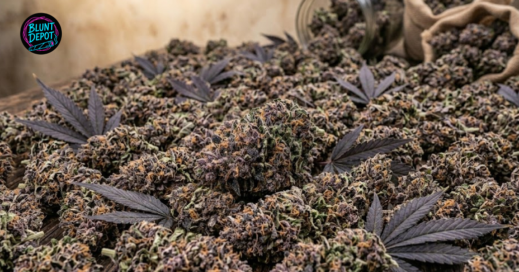 Jar of Purple Haze cannabis flower with professional packaging