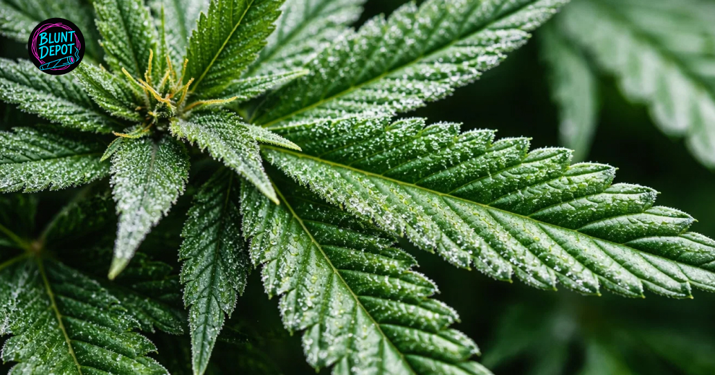 Several frosty cannabis buds of The Soap strain displayed on a dark surface to highlight their vivid texture.