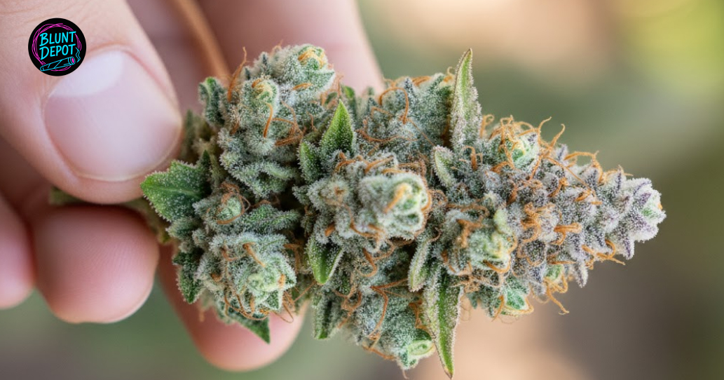 A silver spoon holding a pile of blonde kief collected from the resin-rich Nerds weed strain.